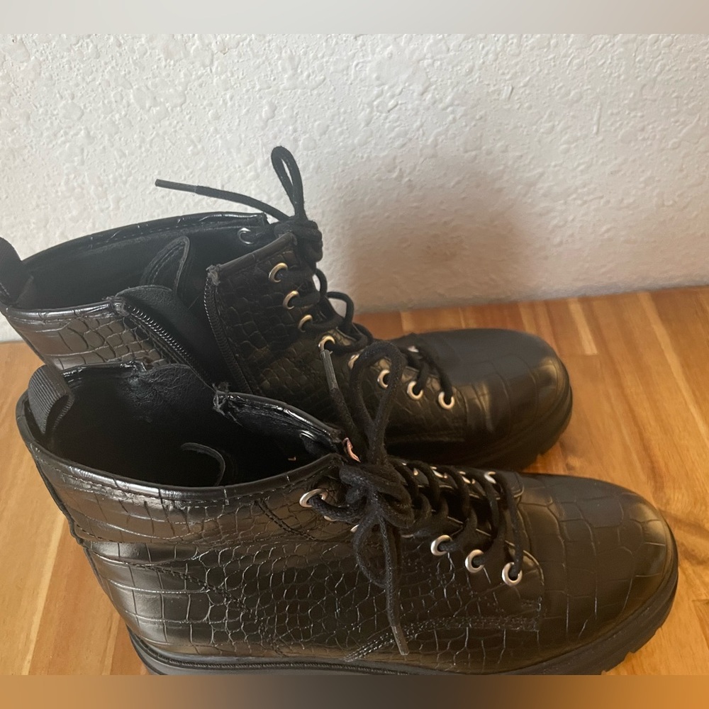Nine West croc combat boots